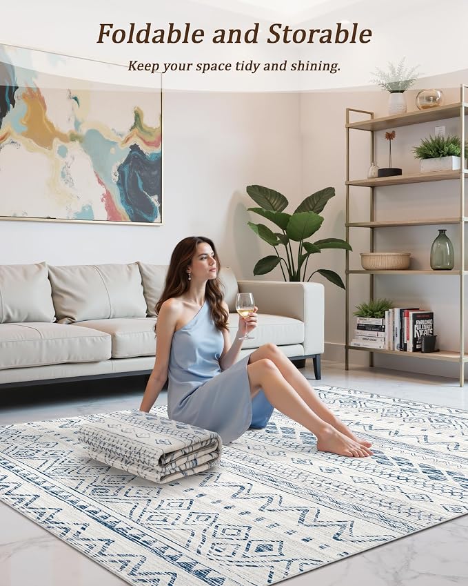 Miukiki 6x9 Area Rug for Living Room Moroccan Washable Rugs Non Slip Indoor - Image 5