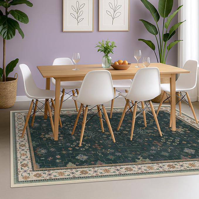 Hazo Haus Vintage Dark Green 6x8 Dining Room Rugs - Image 4