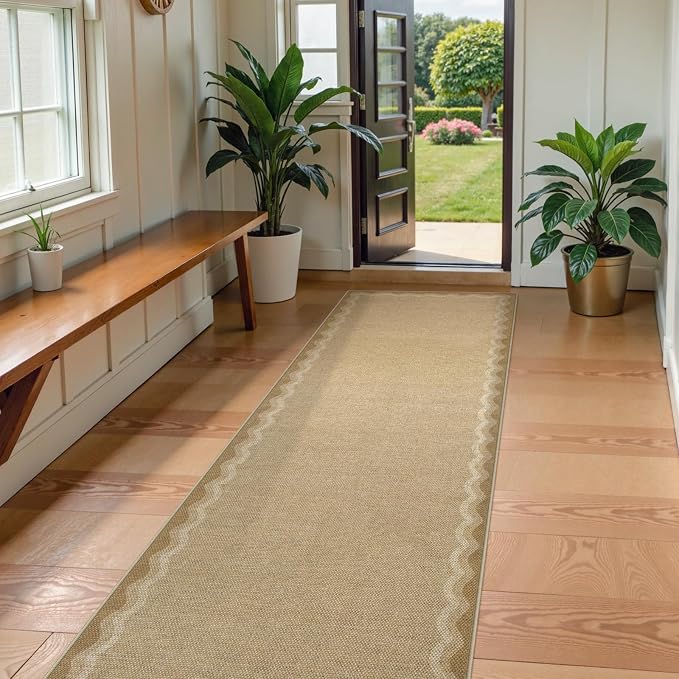 LIVEBOX Scalloped Washable 2x8 Kitchen Runner Rug, Easy Jute Geometric Tan Rug - Image 9