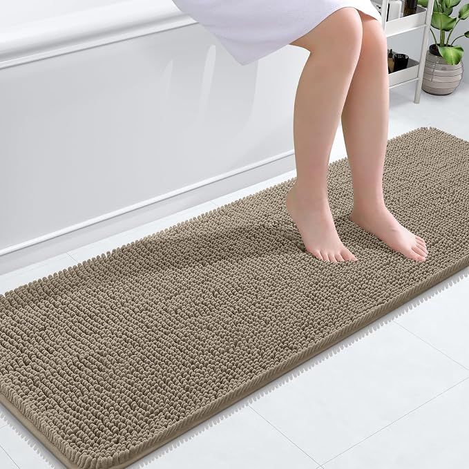 OLANLY Bathroom Runner Rugs 59x20, Soft Absorbent Chenille Bath Rugs, Rubber by OLANLY