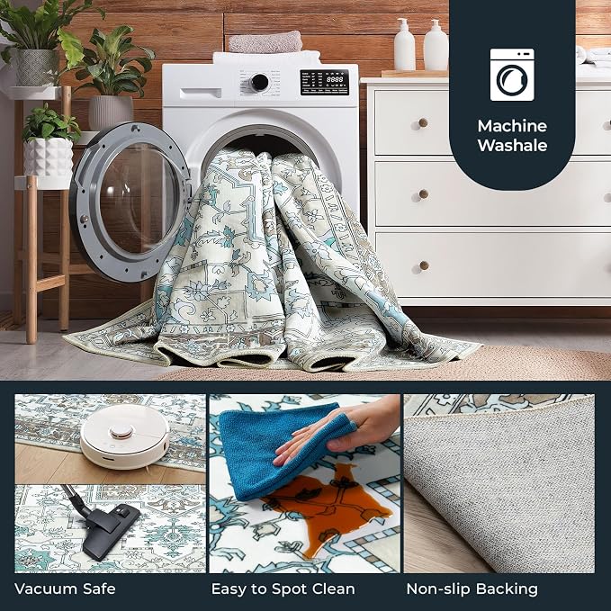 Farmhouse 9x12 Area Rugs for Living Room, Machine Washable Non Slip Carpet - Image 7