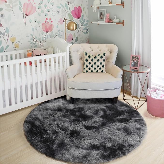 Amdrebio Tie-Dyed Dark Grey Round Area Rugs - Image 8