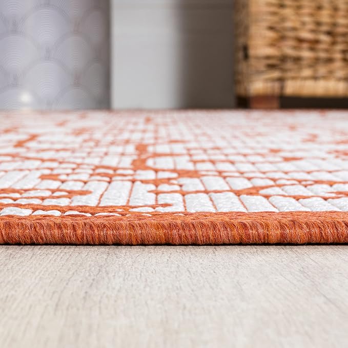 JONATHAN Y Vintage Filigree Indoor Outdoor Round Area Rug 5 Ft Cream/Orange - Image 4