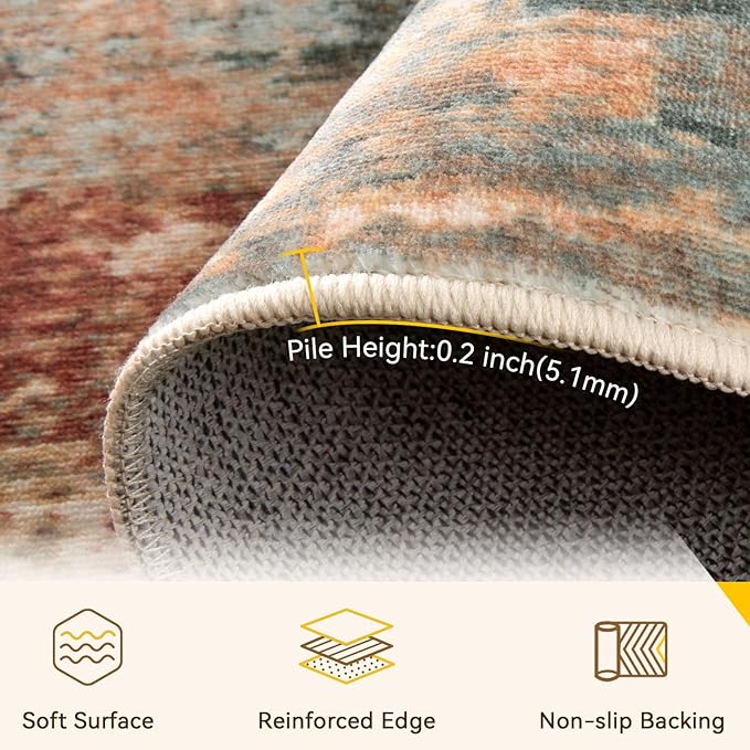 RELEANY Washable Area Rugs Square 7ft Non-Slip Modern Abstract Soft - Image 2