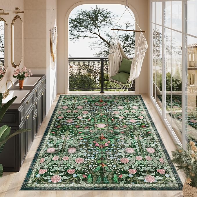AMTOVO 6x9 Washable Area Rugs for Living Room, Non-Slip Large Soft Boho Floral - Image 2