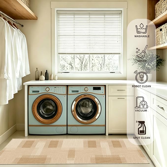 Faux Linen Washable Runner Rug: Water Absorbent Surface Non-Slip Rubber Bottom - Image 6