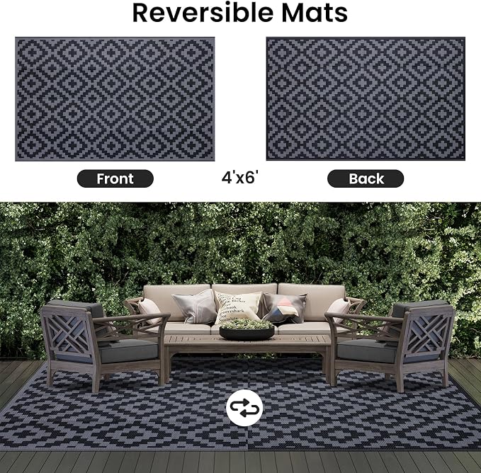 Smiry Waterproof Outdoor Rug 4x6 ft, Reversible Plastic Straw Patio Camping Rugs - Image 3