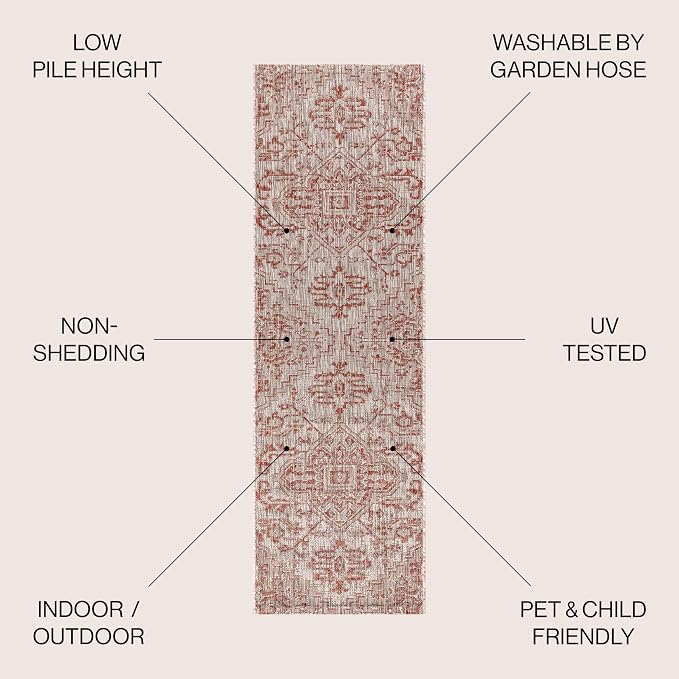 JONATHAN Y Boho Medallion Indoor Outdoor Runner Rug 2X10 Red/Taupe, Estrella - Image 2