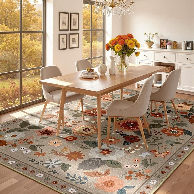 RELEANY Floral 5x7 Area Rugs Washable Print Boho Cute Carpet Non Slip Flower - Image 8