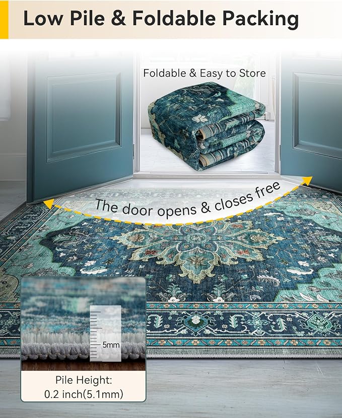 RELEANY Area Rugs 3'x5' Washable Non-Slip, Floral Vintage Distress Medallion - Image 7