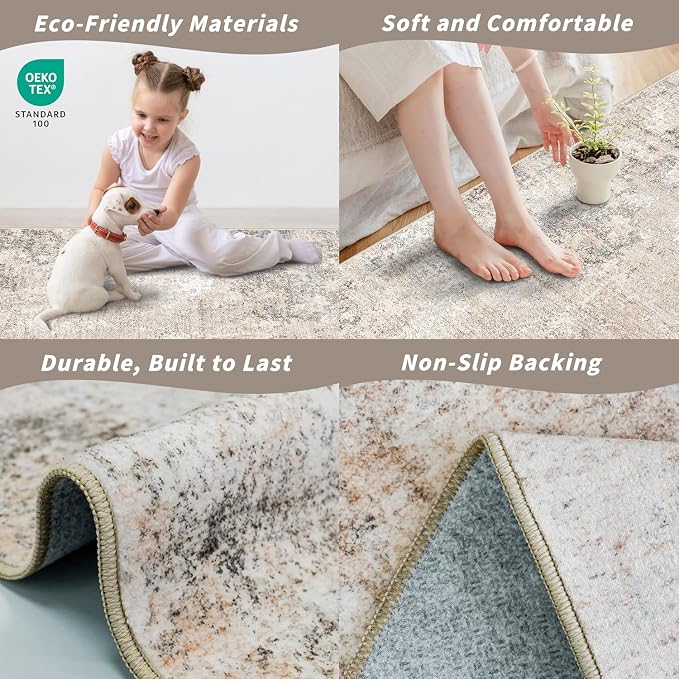 2x5 Washable Kitchen Rug Runner – Non-Slip Abstract Modern Neutral Small Rug - Image 6