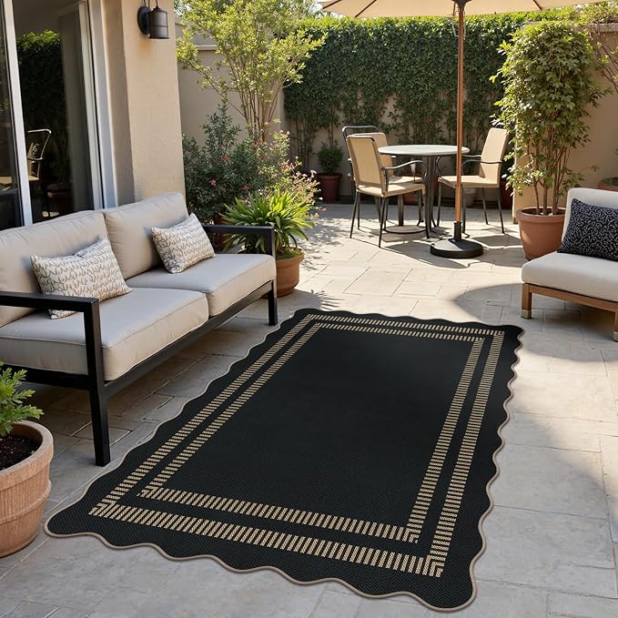 Scalloped Modern Easy Jute Carpet, 4x6 Outdoor Patio Washable Area Rug - Image 3