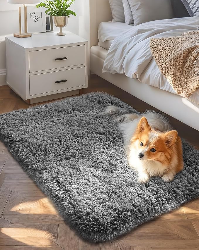 Ophanie Small Rug Upgrade Non Slip Throw Bedside Area Rugs, Fluffy Soft Grey by Ophanie