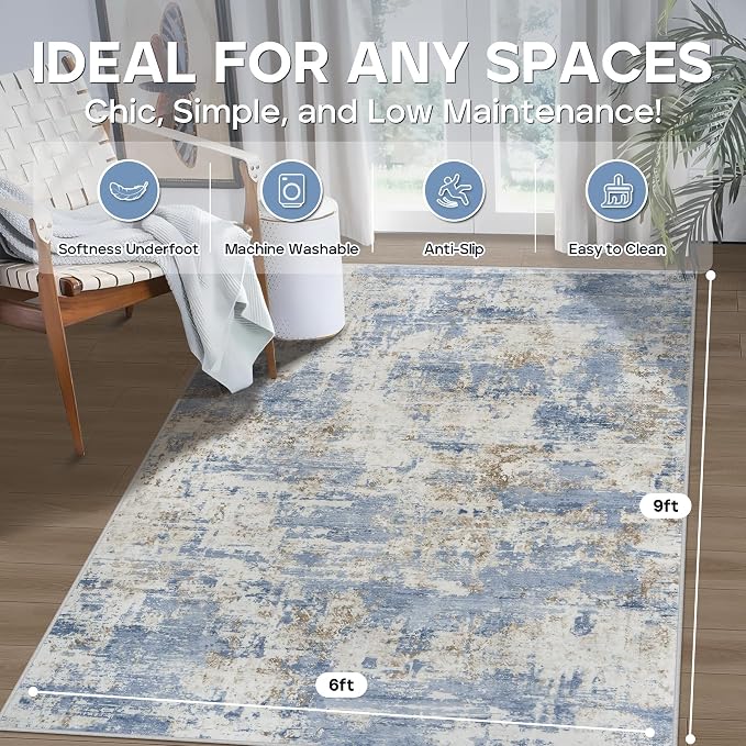 6x9 Area Rugs for Living Room Rug Washable: Modern Rug for Dining Room Bedroom - Image 2