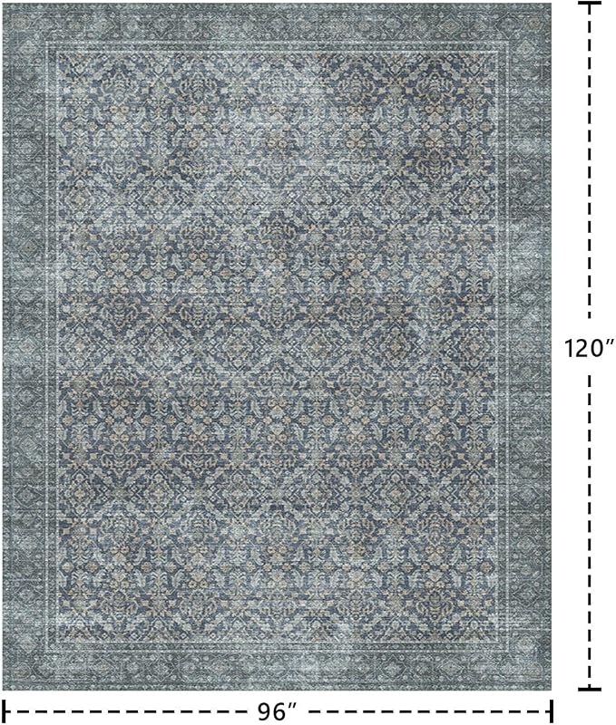 Latte&Fog 8x10 Area Rugs for Living Room, Large Vintage Blue Washable Rug - Image 2