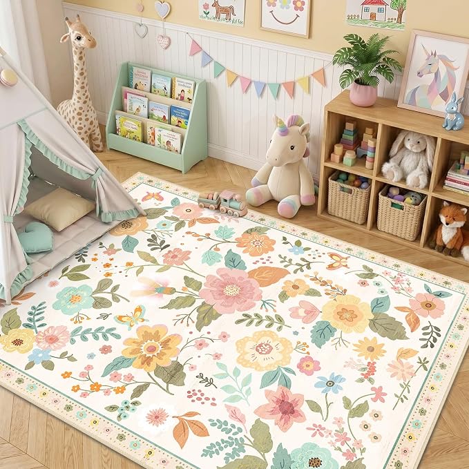 RELEANY Floral 6x9 Area Rugs Washable Print Boho Cute Carpet Non Slip Flower - Image 2