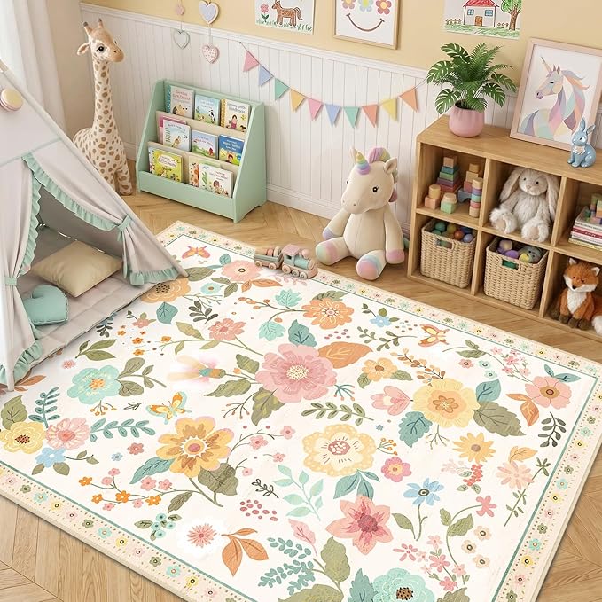 RELEANY Floral 9x12 Area Rugs Washable Print Boho Cute Carpet Non Slip Flower - Image 6