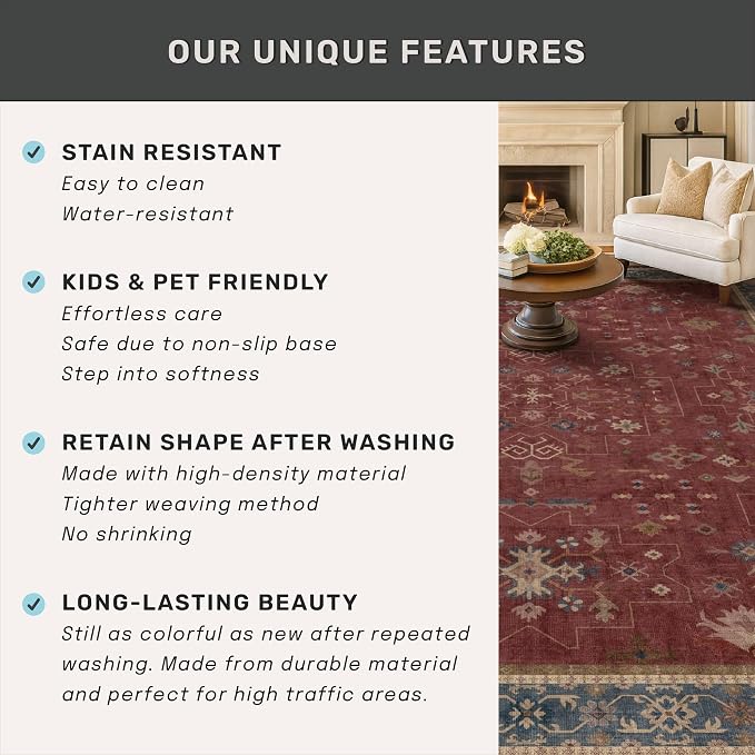 5x7 Boho Dark Red Rug for Living Room - Image 7