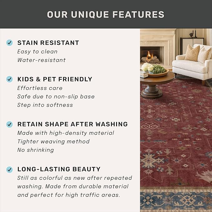 5x8 Boho Dark Red Rug for Living Room - Image 7