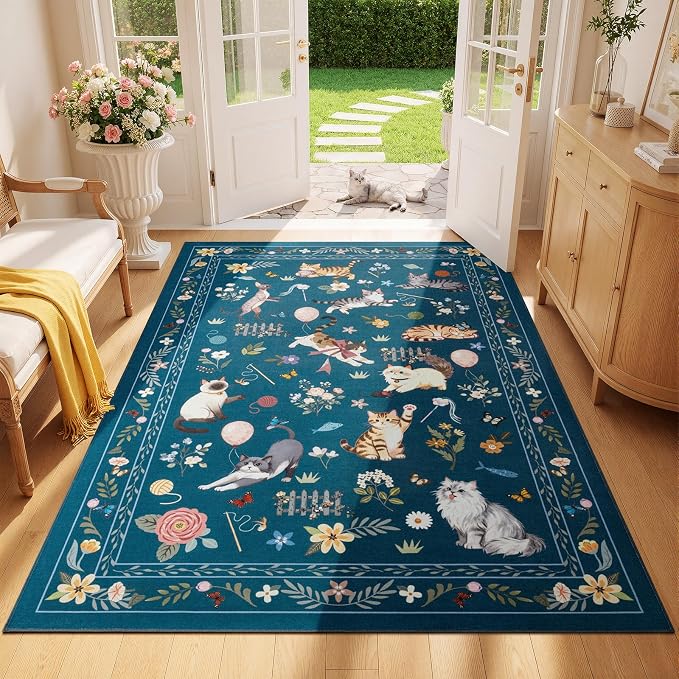 Unirea 3x5 Dark Blue Cat Area Rug by UNIREA