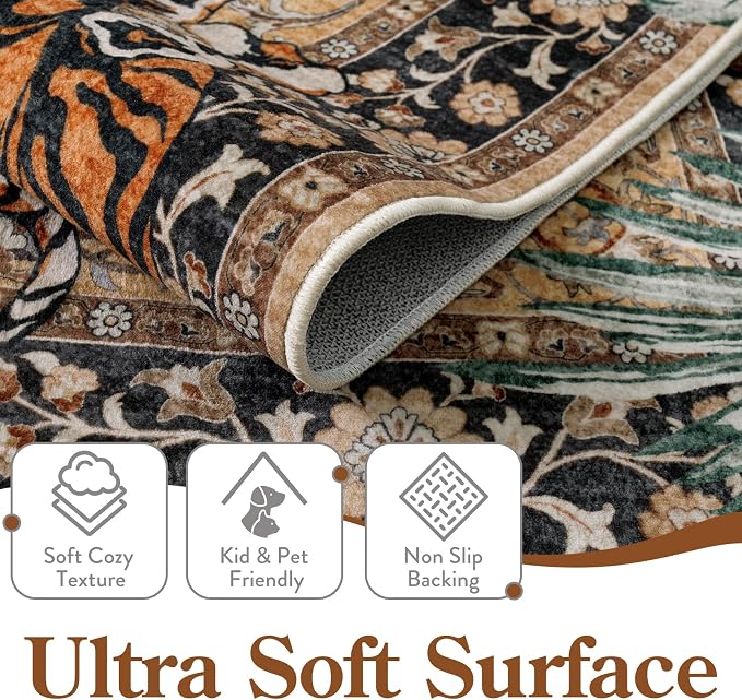 Moynesa Tiger 5x7 Area Rugs, Boho Washable Rugs - Image 3