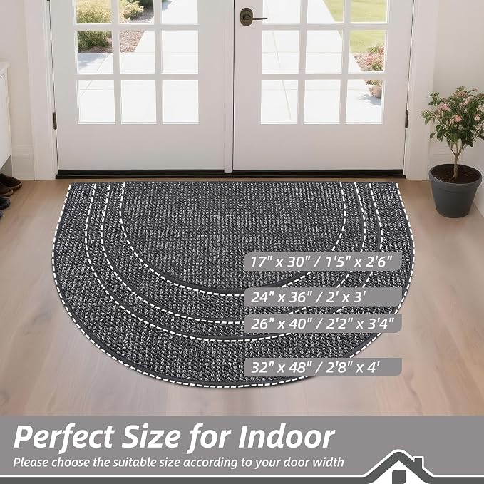 BEQHAUSE Dirt Trapper Door Mat 17" x 30" Half Circle Non-Slip Washable Doormats - Image 2
