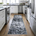 2.6'x10' Runner Rug Washable Rug: Modern Abstract Soft Thin Runner Rug Black by FXRHLP