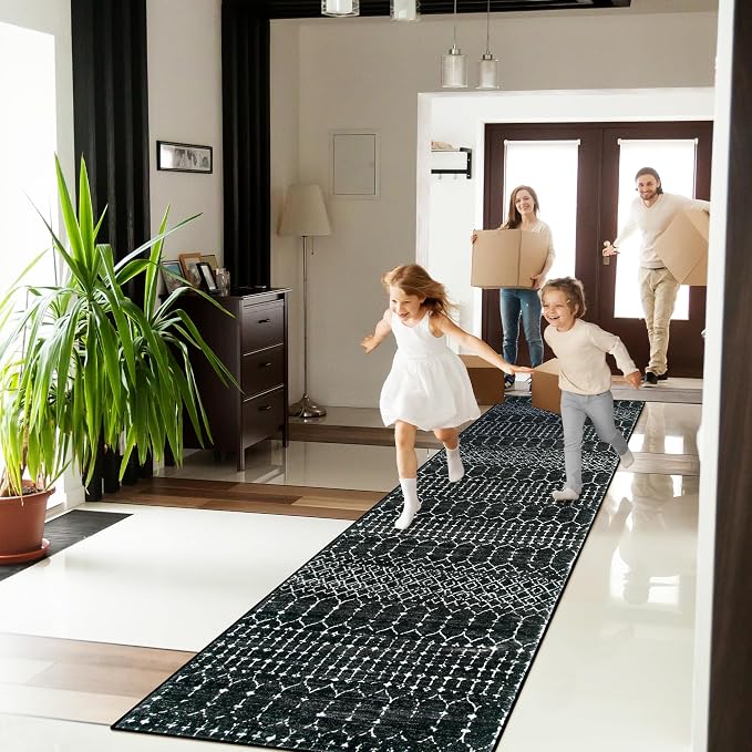 Lahome Moroccan Black Long Runner Washable Hallway Rug, Ultra-Thin Non Slip - Image 8
