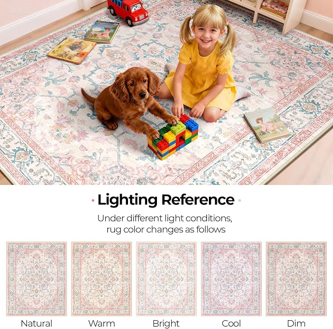 CAPALOCA Machine Washable Rugs Nursery Rug 3x5 Cute Girl Non Slip Low Pile - Image 7