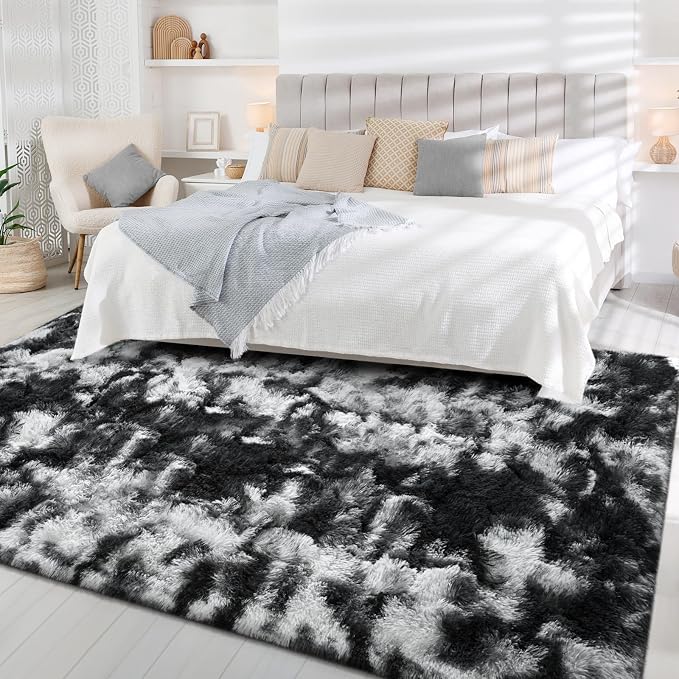 FlyDOIT Large Area Rugs for Living Room, 5x8 Feet Tie-Dyed Black and White - Image 3
