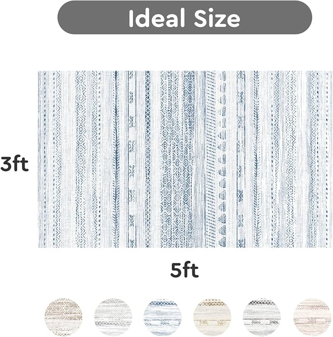 3x5 Area Rug Machine Washable Non Slip Rug Distressed Neutral Moroccan Boho Rug - Image 2