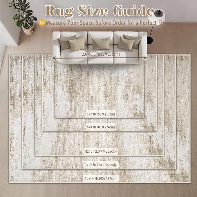 Washable Rug 8x10 Area Rugs for Living Room: Large Neutral Soft Rug Abstract - Image 9