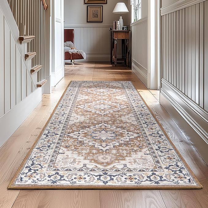 Lessymo Runner Rug for Hallway, Machine Washable Area Rugs Boho Faux Wool Low - Image 2