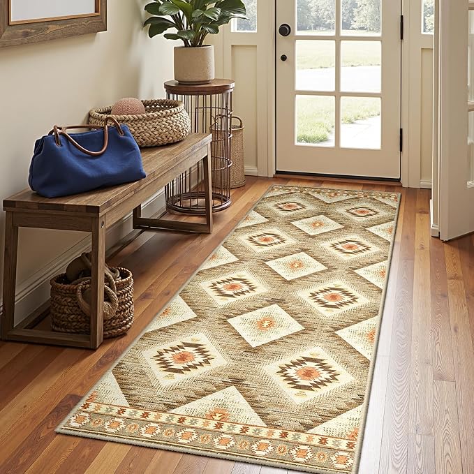 Area Rug 2x8 Rug Machine Washable Non-Slip Low Pile Print Pattern Western Rug - Image 8