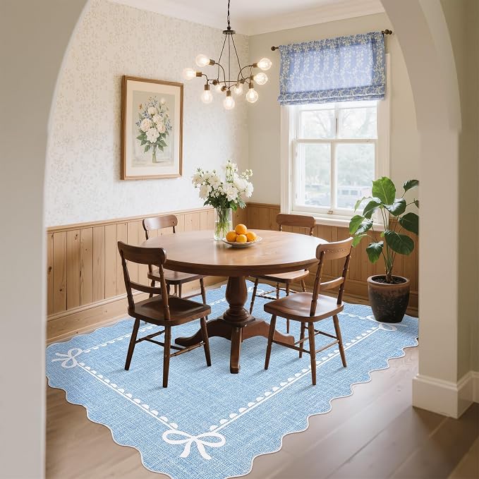 GarveeHome Scalloped Bow Rug for Living Room, Solid Blue Rug for Dorm, Washable - Image 3