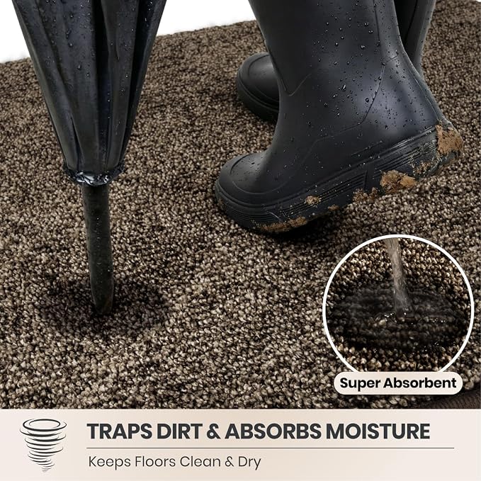 PURRUGS Dirt Trapping Door Mat Half Round 24" x 35.5", Non-Slip Machine - Image 2