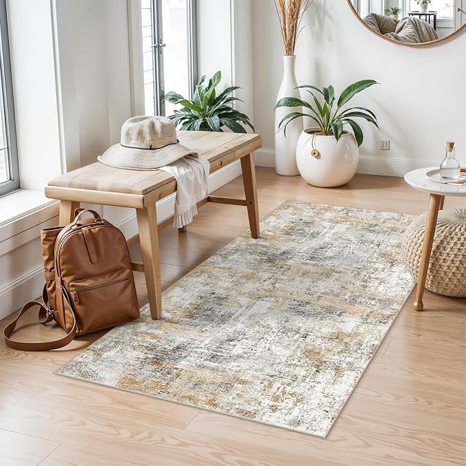 2x5 Non-Slip Washable Runner Rug – Modern Neutral Abstract Small Rug - Image 4