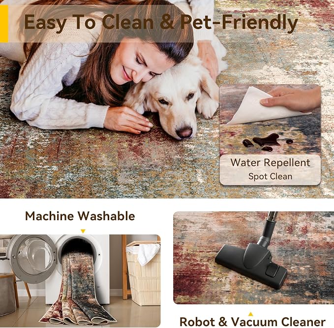 RELEANY Washable Area Rugs 7'x9' Non-Slip Modern Abstract Soft - Image 5