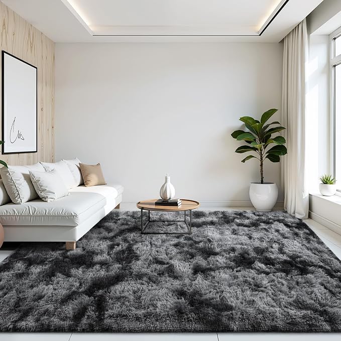 FlyDOIT Large Area Rugs for Living Room, 5x8 Feet Tie-Dyed Black and Grey - Image 4