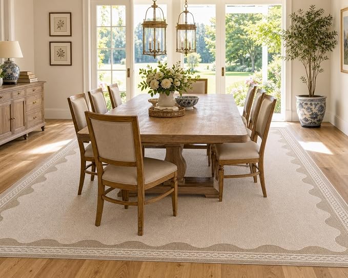 GarveeHome Scalloped Beige Washable Rugs 10x13 Rug - Image 4