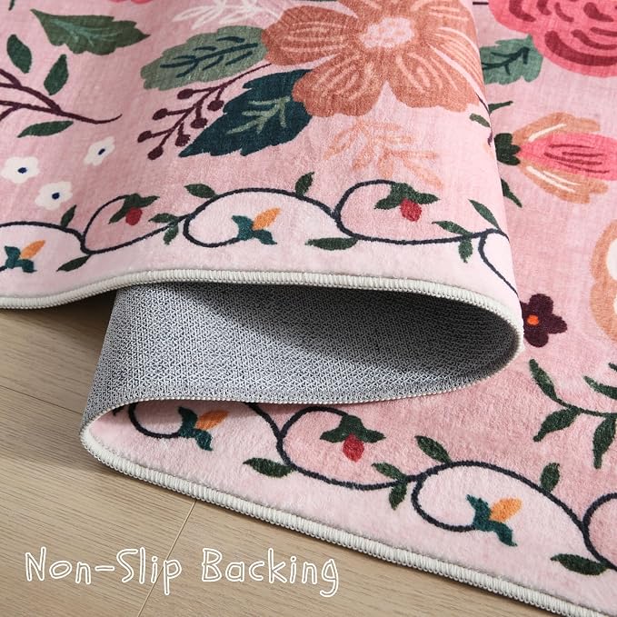 Rugcomf Bedroom Rug 3x5 Rug Washable Area Rug Non Slip Low Pile Boho Floral - Image 5