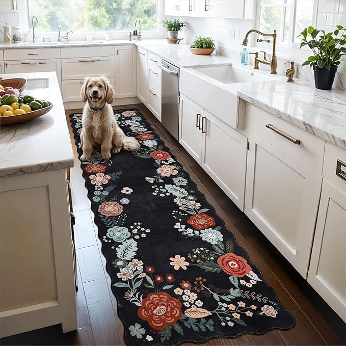 3x8 Runners for Hallways, Vintage Floral Kitchen Runner Rug by Homcomoda