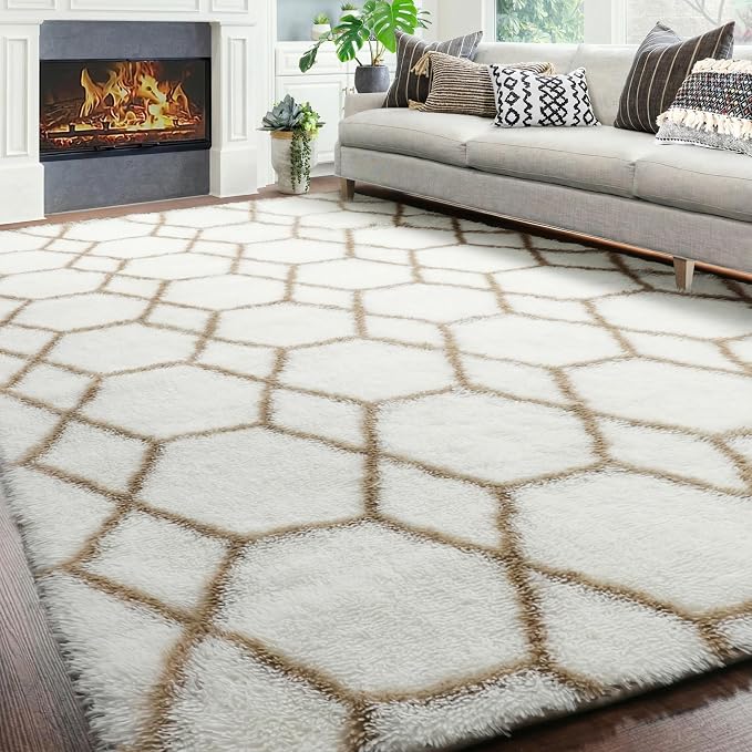 ONASAR Area Rugs for Bedroom Living Room, Fluffy 4x6 White and Beige Throw Rug - Image 7