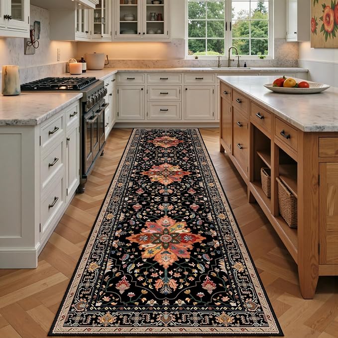 RELEANY Area Rugs Runner 3'x9' Washable Non-Slip, Floral Vintage Distress by RELEANY