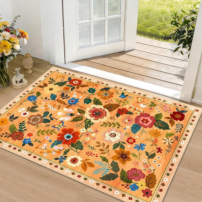 RELEANY Floral 2x3 Area Rugs Washable Print Boho Cute Carpet Non Slip Flower - Image 2