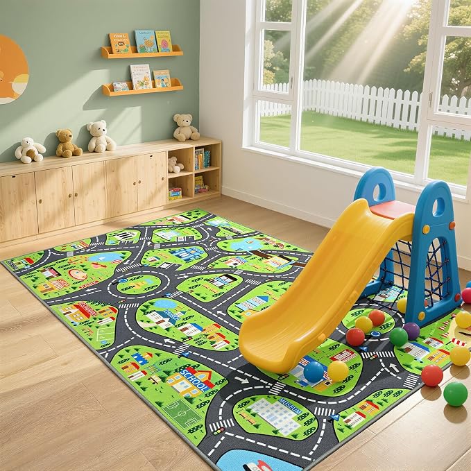 City Life Car Play Rugs, Educational and Fun Urban Road Play Mat - Image 3