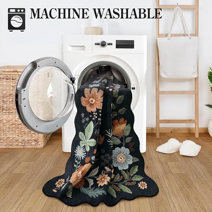 Lahome Floral Machine Washable Rug, 3x5 Rug Non Slip Soft Bedroom Rugs - Image 4