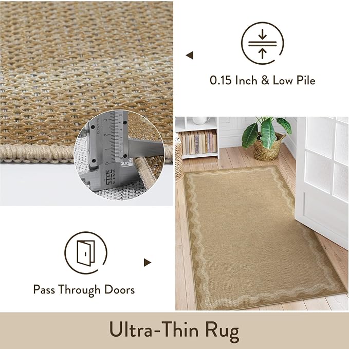 LIVEBOX Scalloped Washable 2x8 Kitchen Runner Rug, Easy Jute Geometric Tan Rug - Image 7