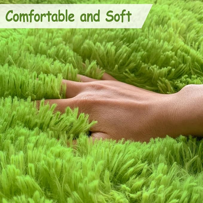 Tie Dyed Grass Green Rug 3x5 ft, Soft Plush Furry Shag Area Rugs Fluffy Fuzzy - Image 4