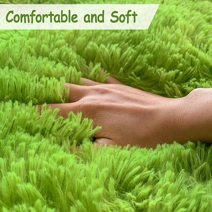 Tie Dyed Grass Green Rug 4x6 ft, Soft Plush Furry Shag Area Rugs Fluffy Fuzzy - Image 3